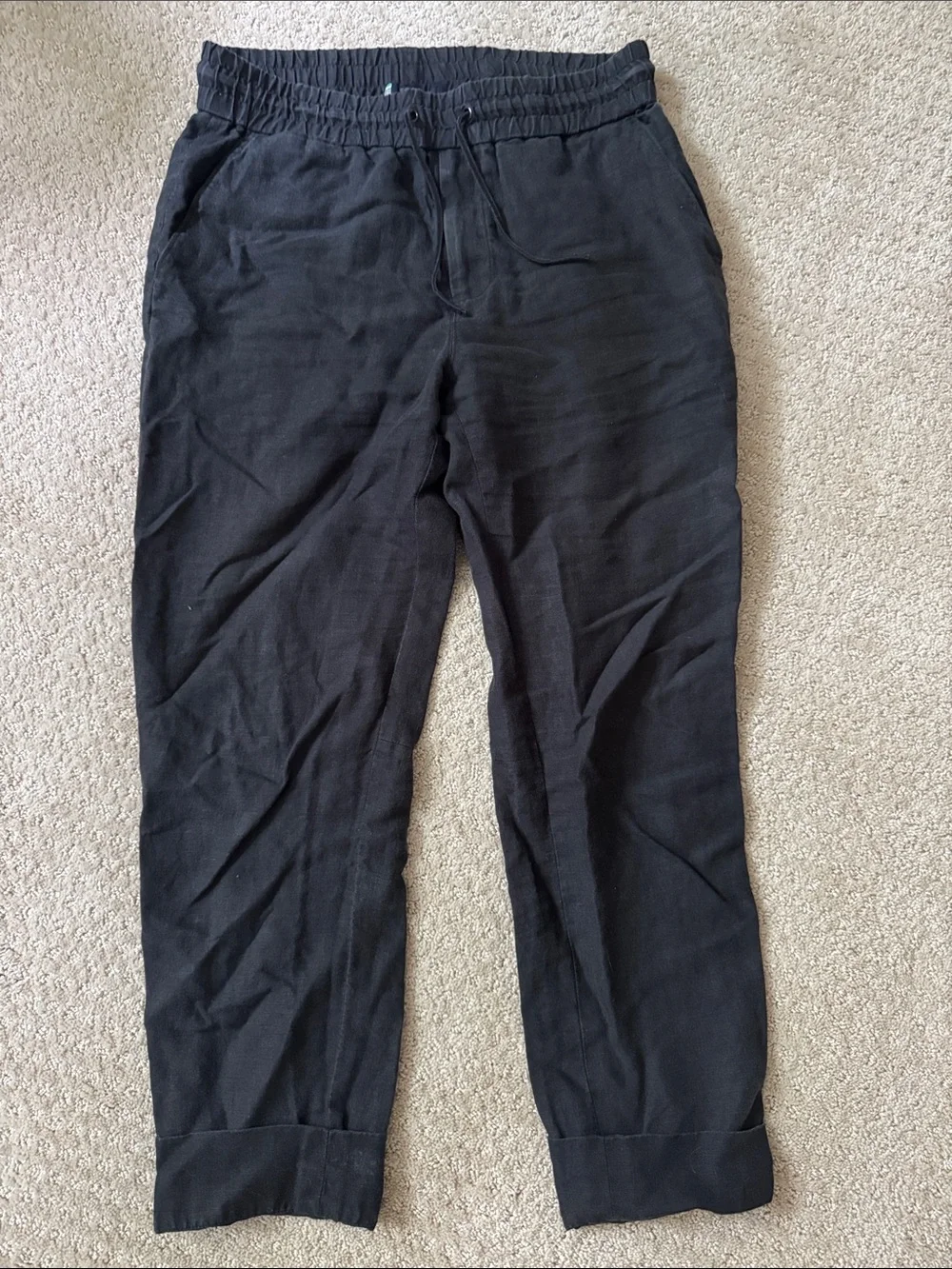 TÉCHIN Drawstring Pants in Washed Black Estimated Size Small